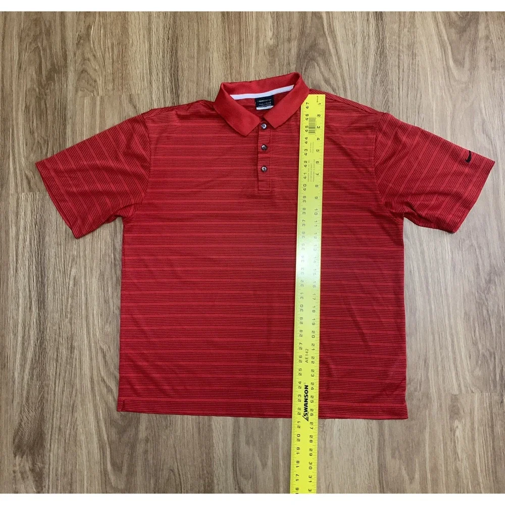 Nike Golf DriFit Red/Black Striped Mens Short Sleeve Polo Shirt Size Large‎